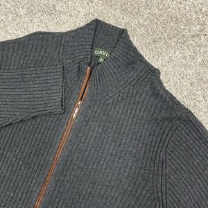 Orivs Wool Yak Full Zip Sweater Mens XL Gray Heavyweight Chunky Knit Suede Trim